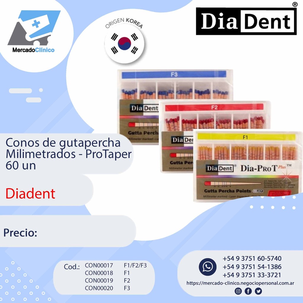 Conos de Gutapercha para Dia-ProT -Protaper - caja x 60u. - Diadent