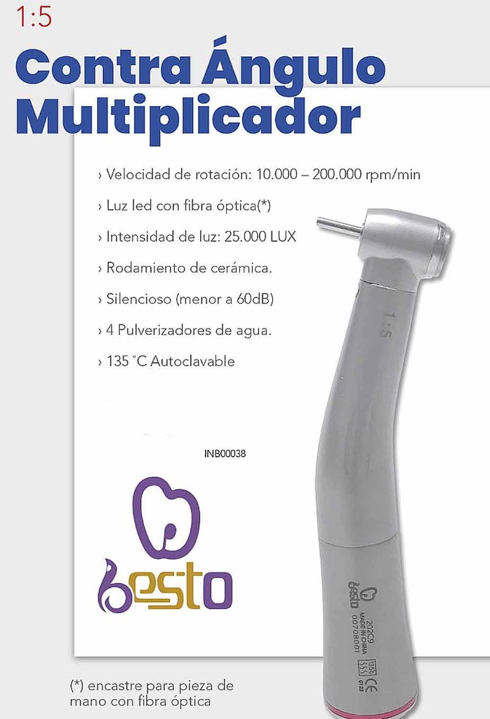 Contraangulo 1:5 Luz Led -  4 Spray Rodamiento cerámico - Besto