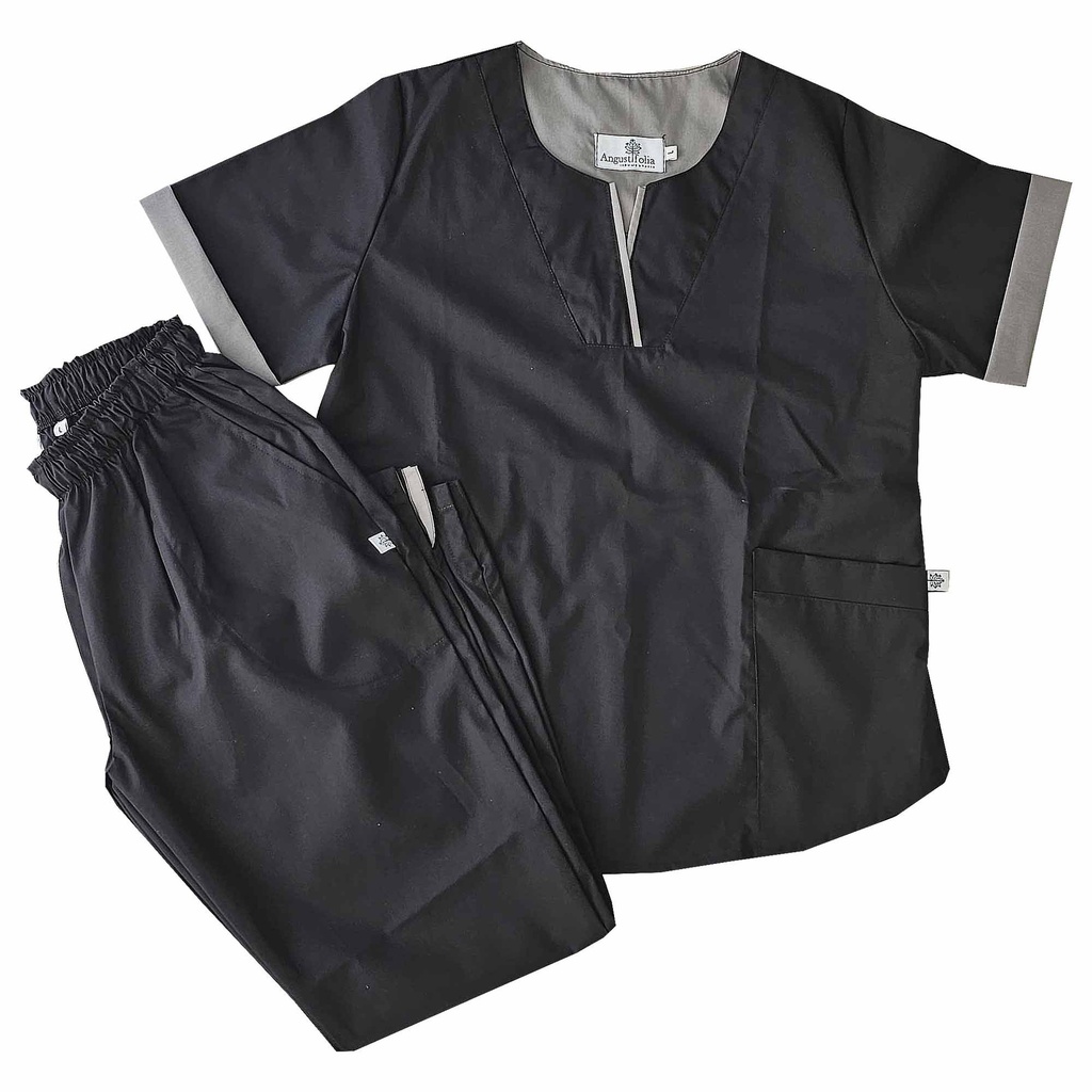 Ambo Mai - Pantalón y chaquetilla - Negro con detalles en gris - Femenino - Angustifolia