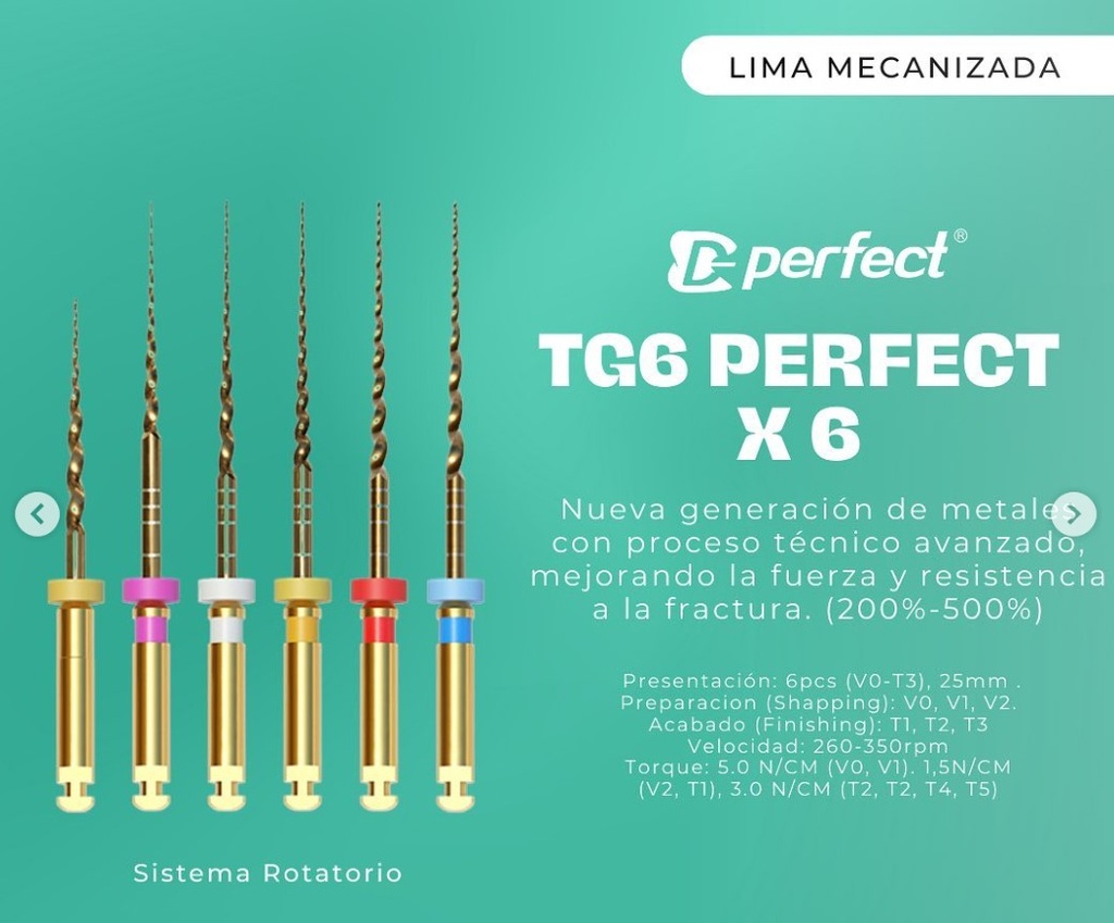 Limas mecanizada  flexible TG6 x 6 limas de 25mm - Perfect