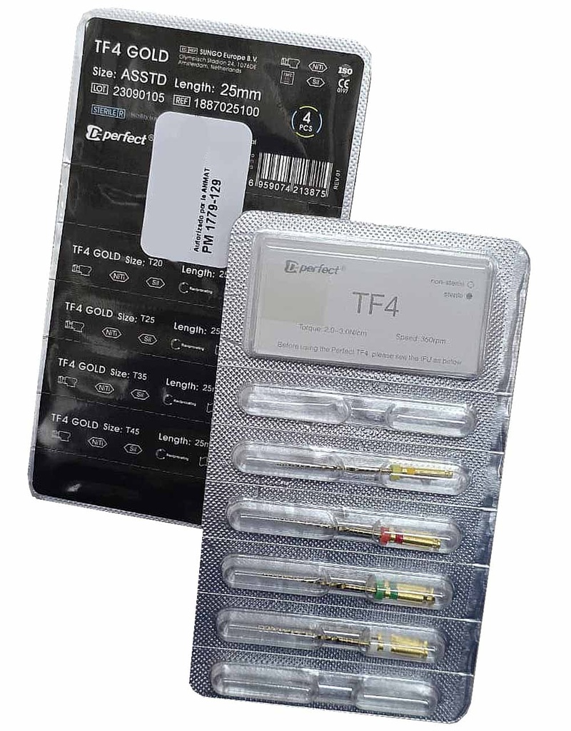 Limas mecanizada  flexible TF4  Gold x 4  de 25mm - Perfect