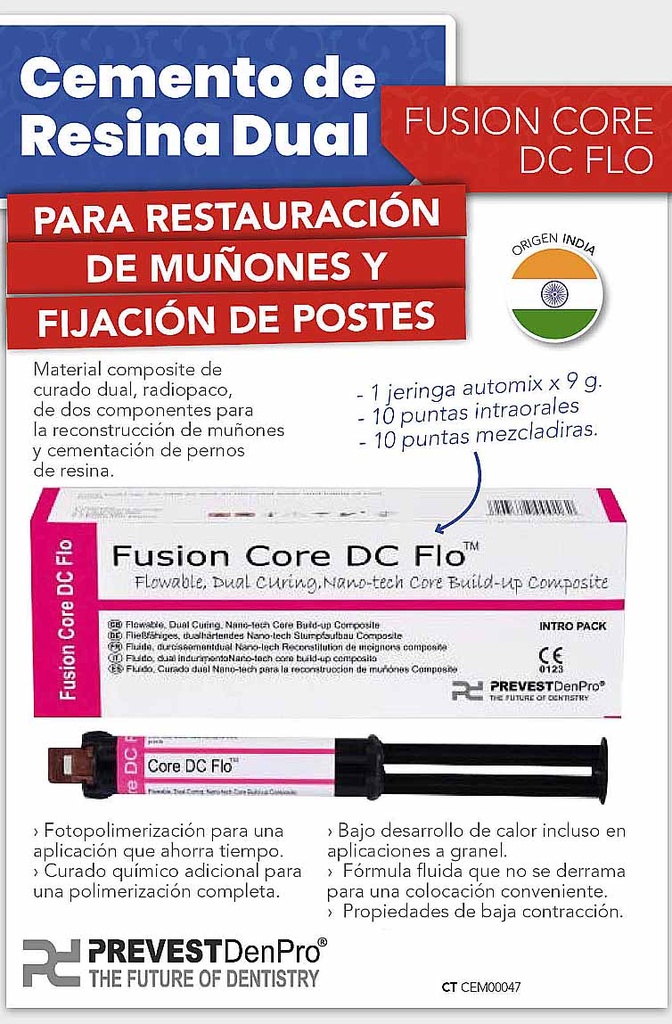 Cemento de resina Fusion Core DC Flo curado dual - Automix - Prevest
