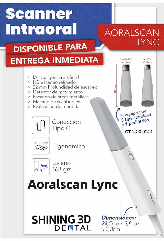 Escaner / Scanner Aoralscan LYNC - Intraoral- Inalámbrico - Shining 3D 
