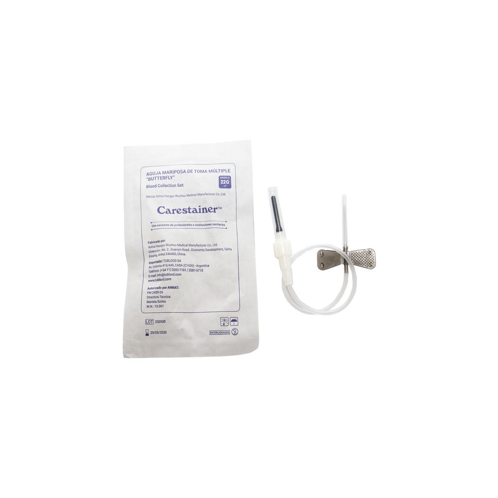 Aguja Mariposa / Butterfly  toma multiple - 22G - x unidad - Carestainer