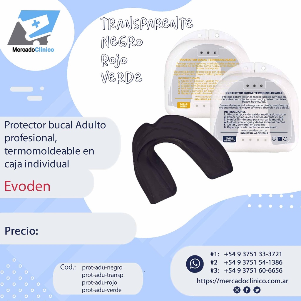 Protector bucal Adulto profesional, termomoldeable en caja individual - EVODEN