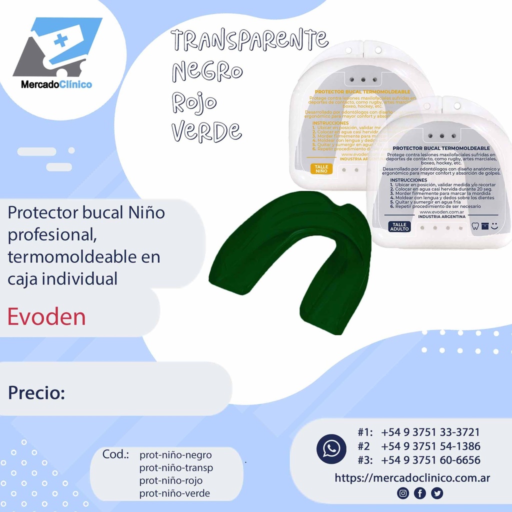 Protector bucal NIÑO profesional, termomoldeable en caja individual - EVODEN