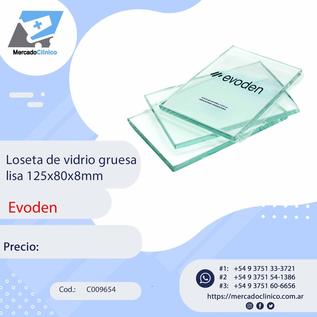 Loseta de vidrio gruesa lisa 125x80x8mm - EVODEN