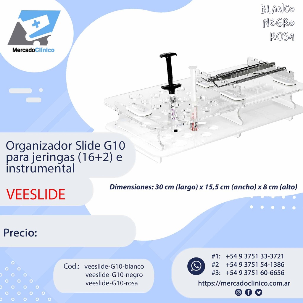 Organizador Slide G10, para jeringas (16+2) e instrumental - VEESLIDE