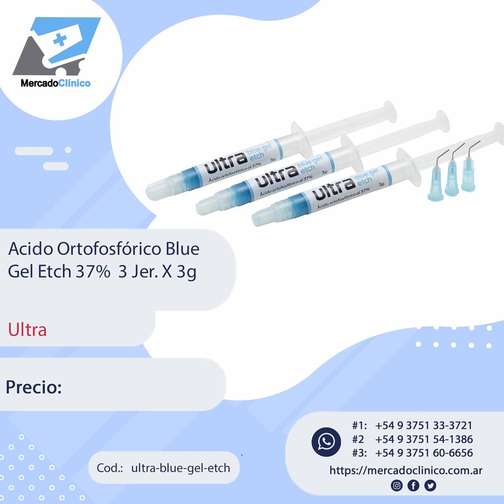 Ácido Ortofosfórico Blue Gel Etch 37%  3 Jer. X 3g - Ultra