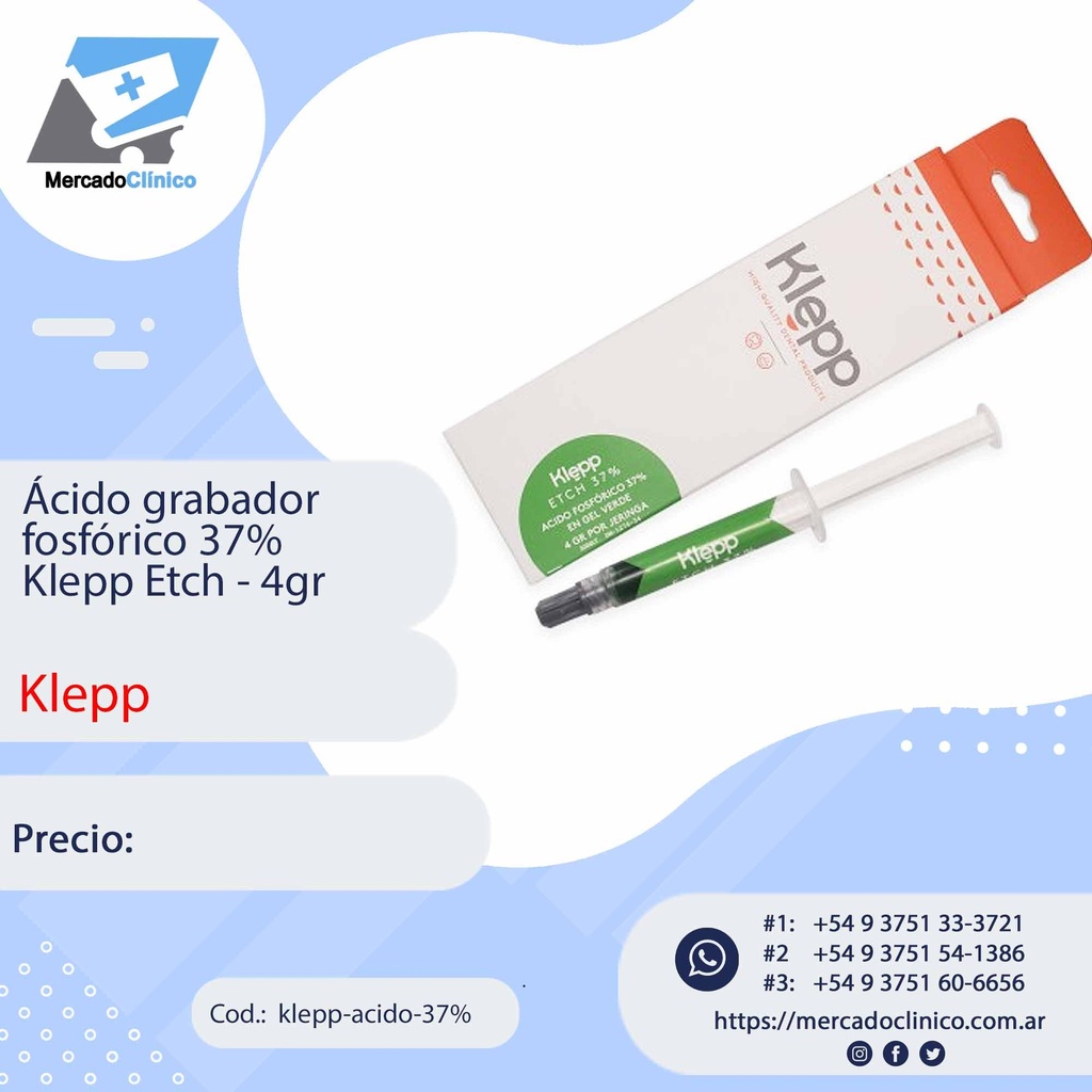 Acido Grabador fosfórico Klepp Etch 37% - 4  gr - Klepp