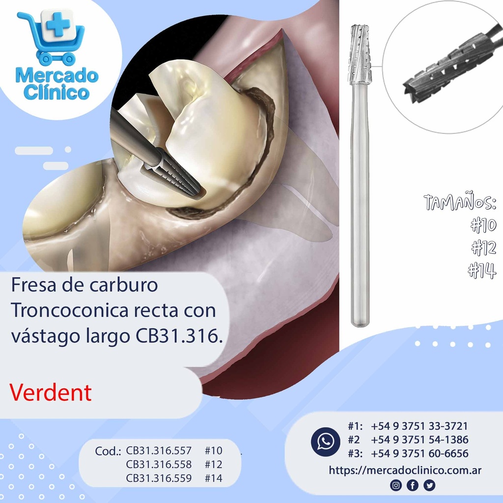 Fresa de carburo redonda extra larga CB1.316 - VERDENT (copia)
