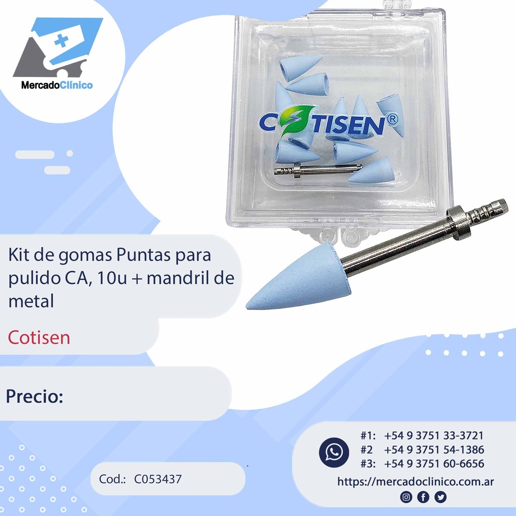 Kit de gomas Puntas para pulido CA, 10u + mandril - COTISEN