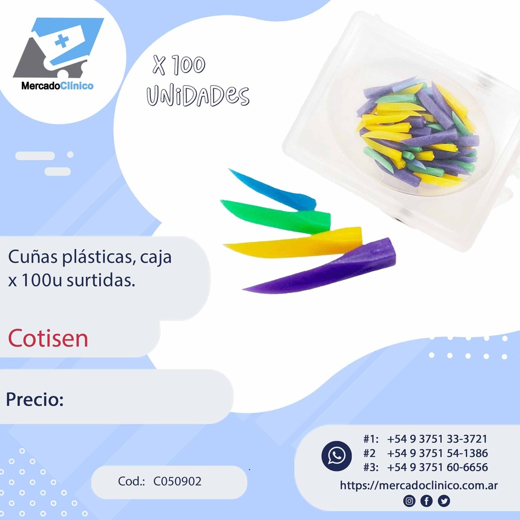 Cuñas plásticas, caja x 100u surtidas Cotisen
