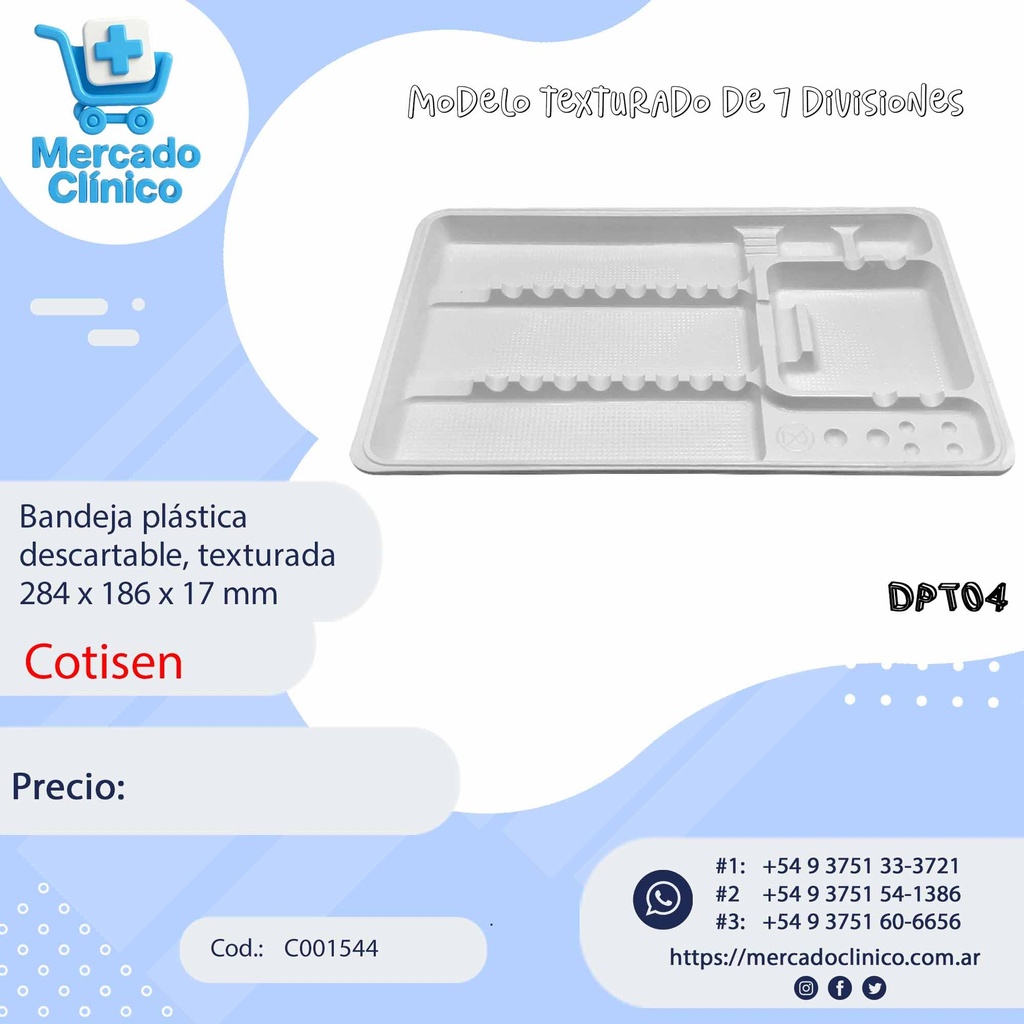 Bandeja plástica descartable DPT04, texturada 284 x 186 x 17 mm - Cotisen