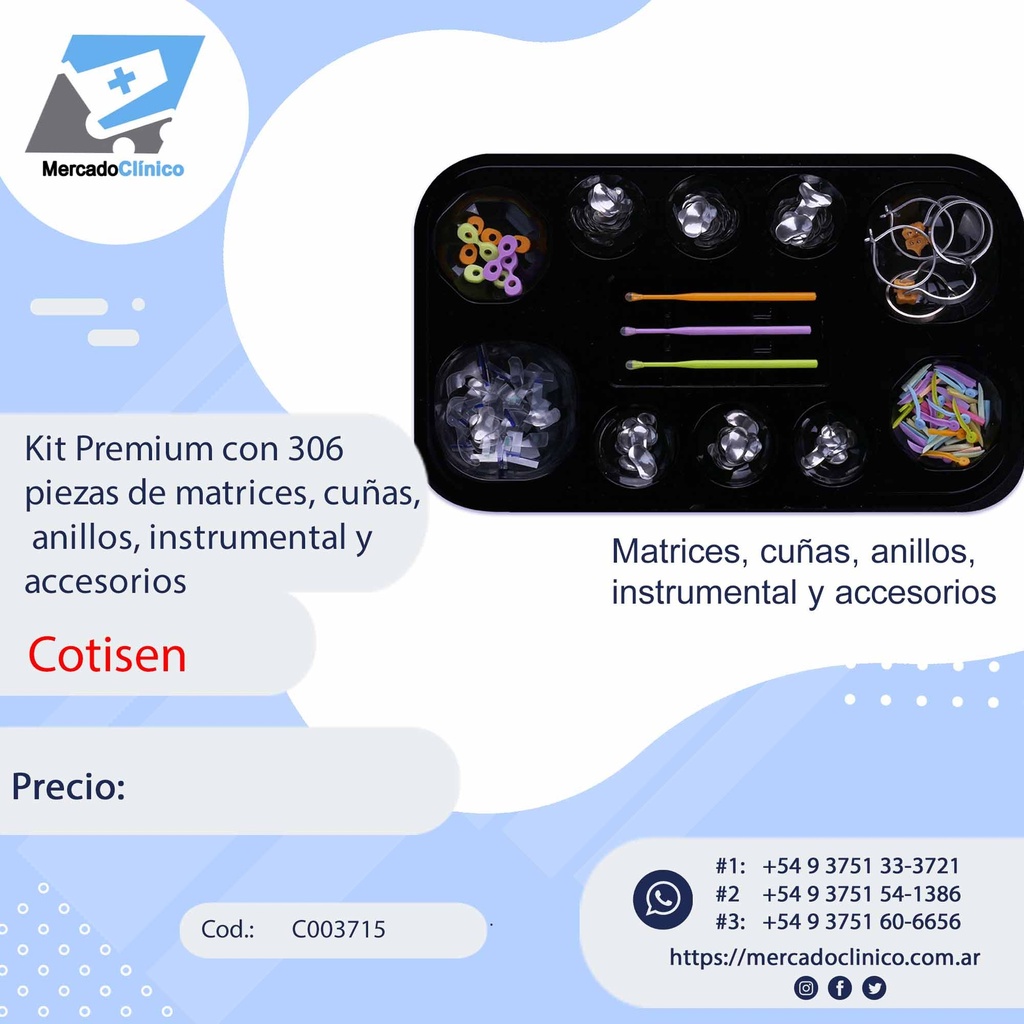 Kit Premium con 306 piezas de matrices, cuñas, anillos, instrumental y accesorios - COTISEN