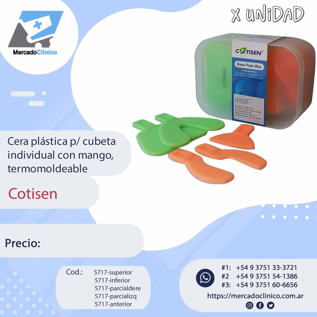 Cera plástica p/ cubeta individual con mango, 
termomoldeable - Cotisen