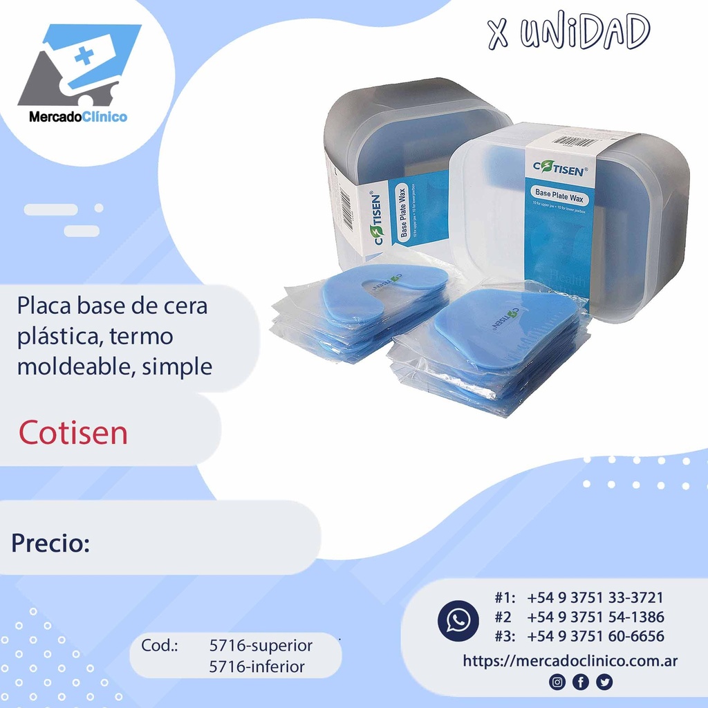 Placa base de cera plástica, termomoldeable, simple - Cotisen