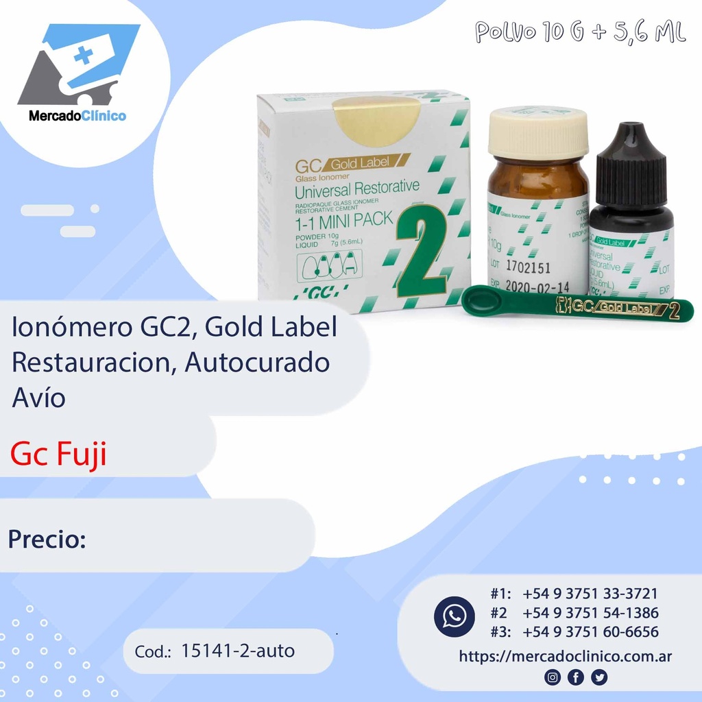 Ionómero GC2,  Gold Label - Restauración, Autocurado - Avio - GC FUJI
