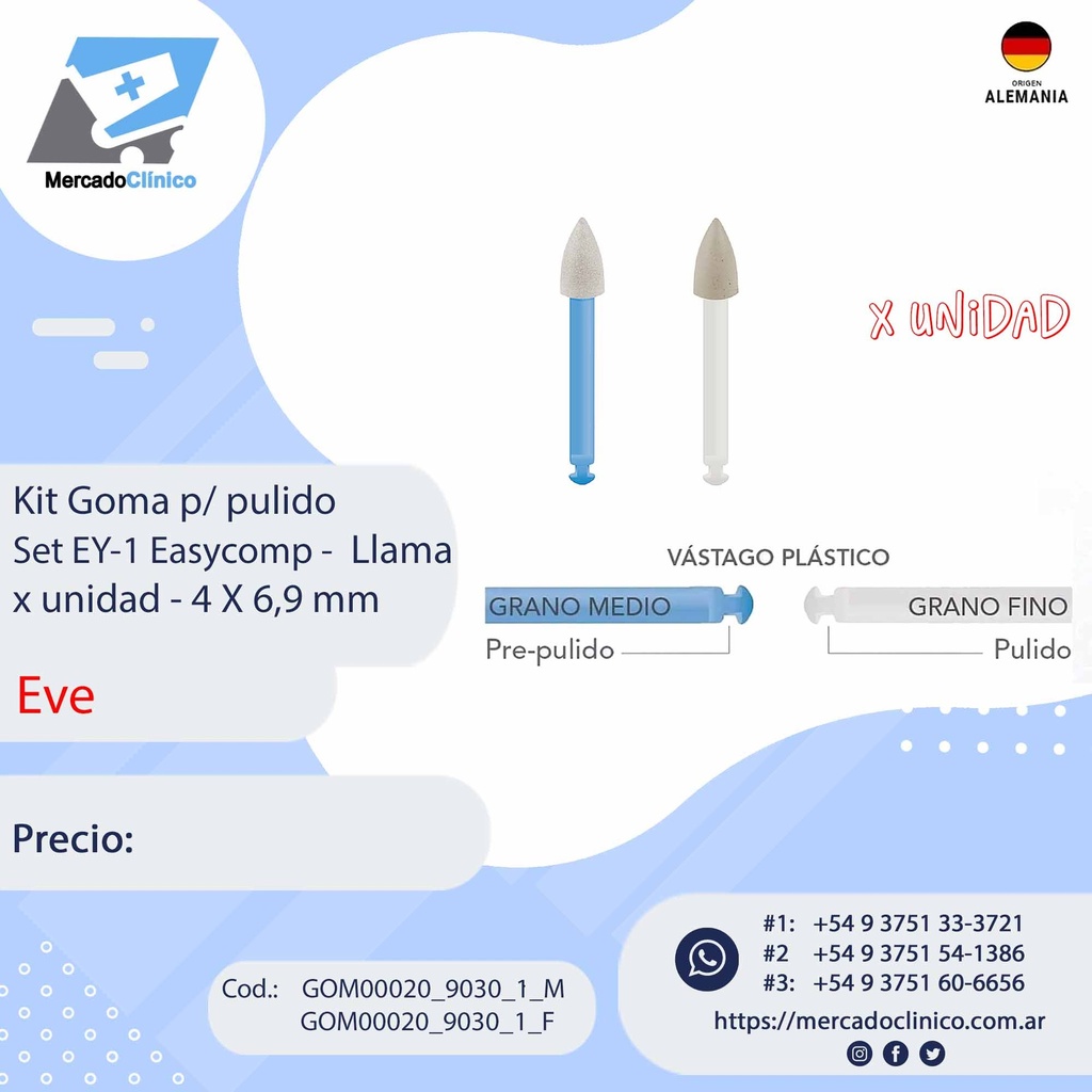 Gomas para pulido - Set EY-1 - Llama - x unidad - Eve