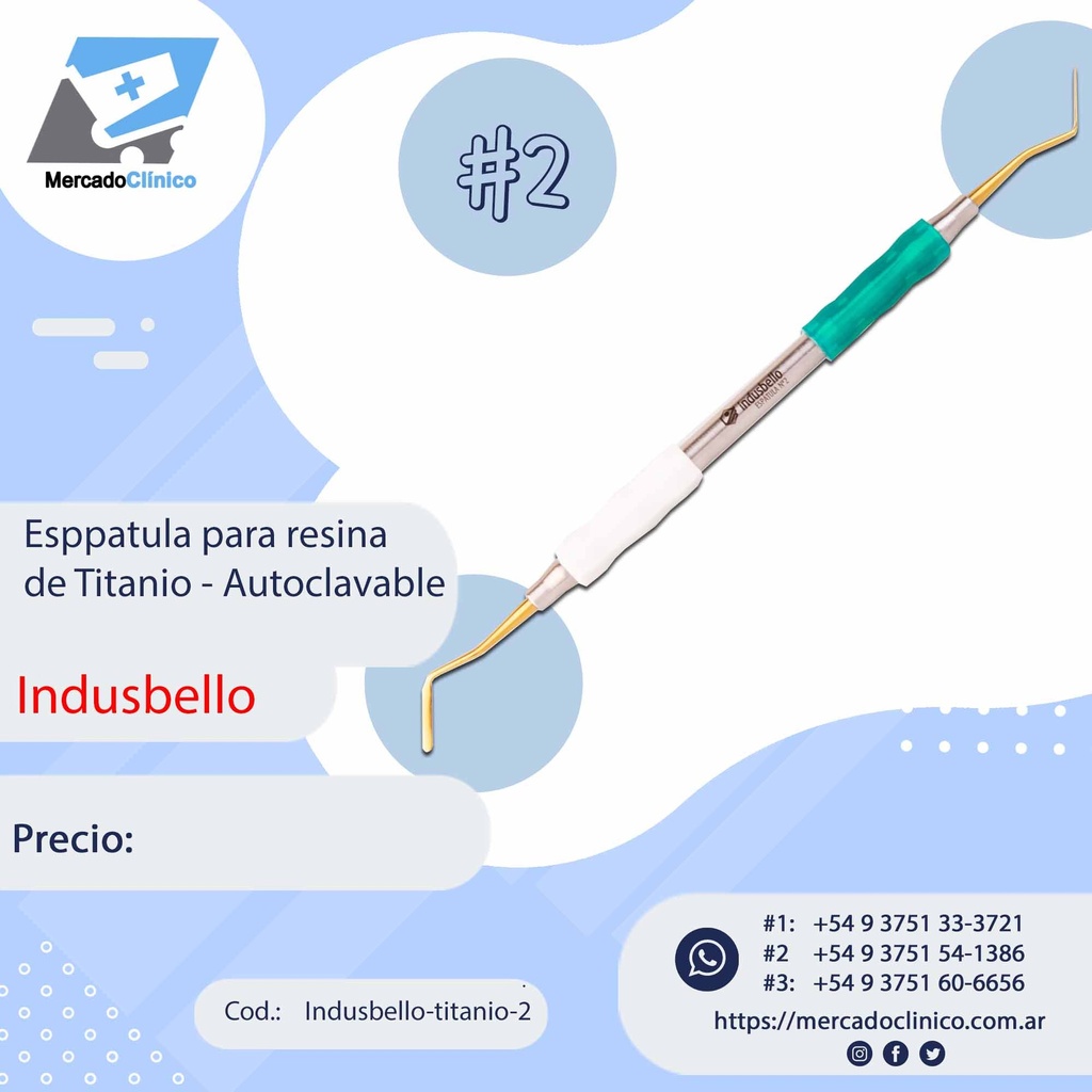 Espátula Composite Titanio #2 - Mango Anatómico siliconado - Indusbello