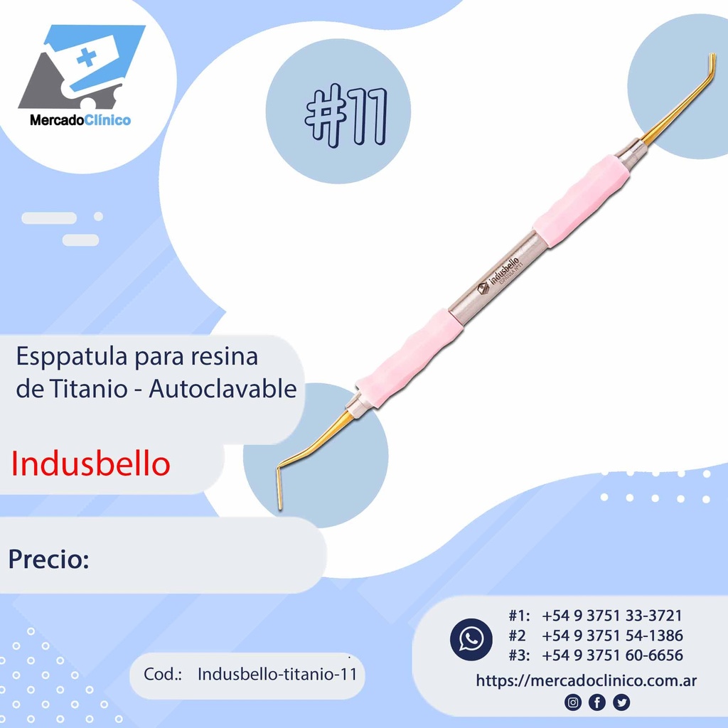 Espátula Composite Titanio #11 - Mango Anatómico siliconado - Indusbello