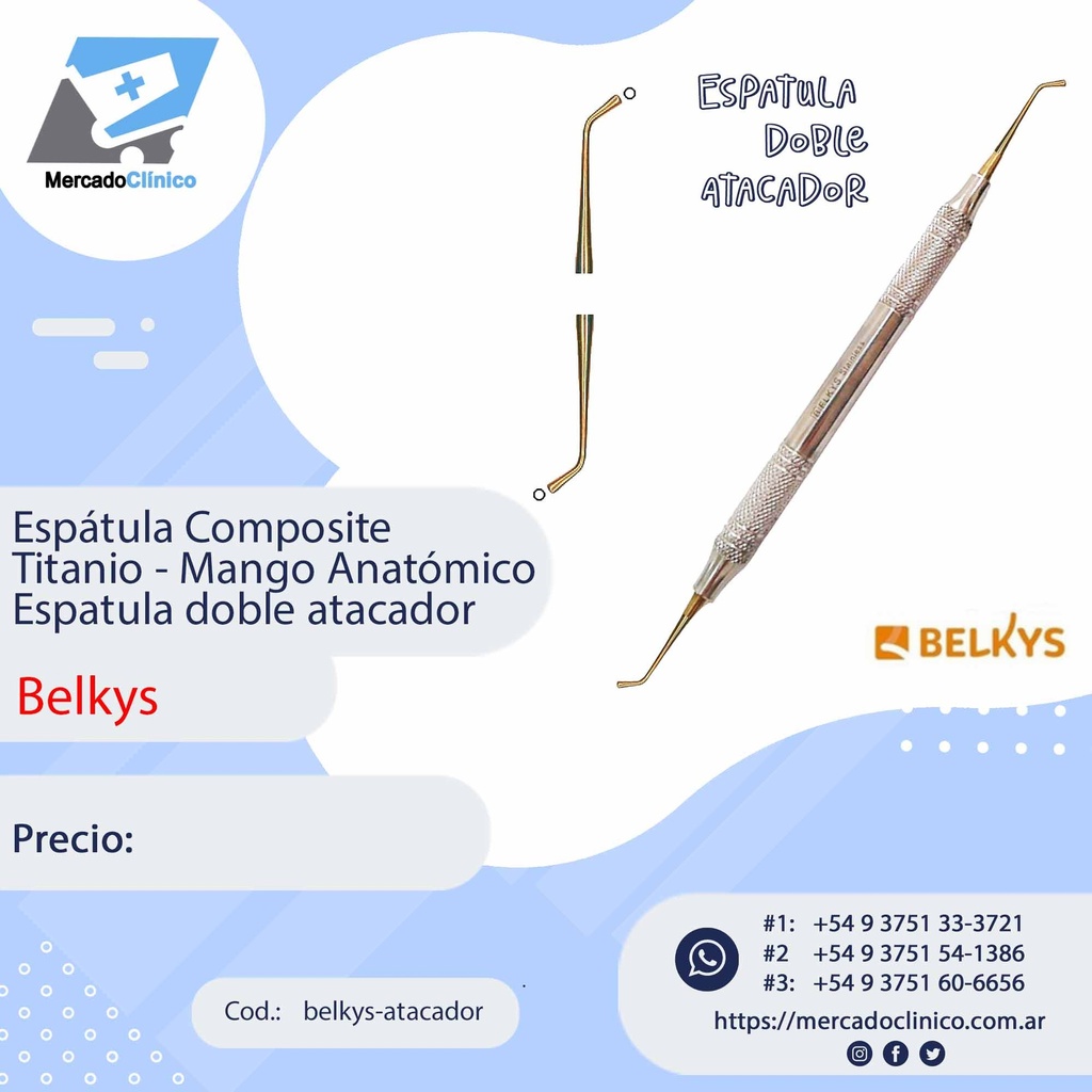 Espátula Composite Titanio - Mango Anatómico - Doble atacador / condensador - Belkys