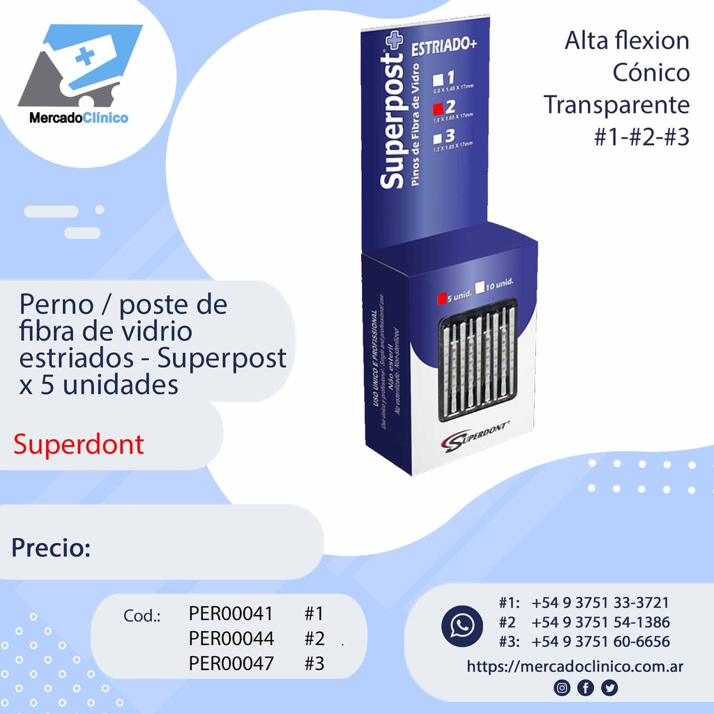 Postes / perno de fibra de vidrio - Dif. tamaños - x 5 uidades - Superpost - Superdont