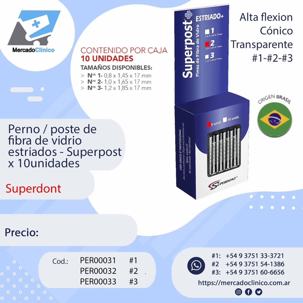 Postes / perno de fibra de vidrio - Dif. tamaños - x 10 unidades - Superpost - Superdont
