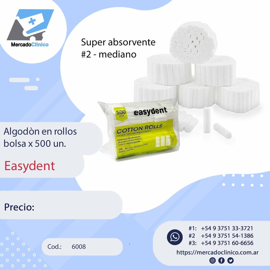 Rollos de algodon dental x 500 un - Easydent