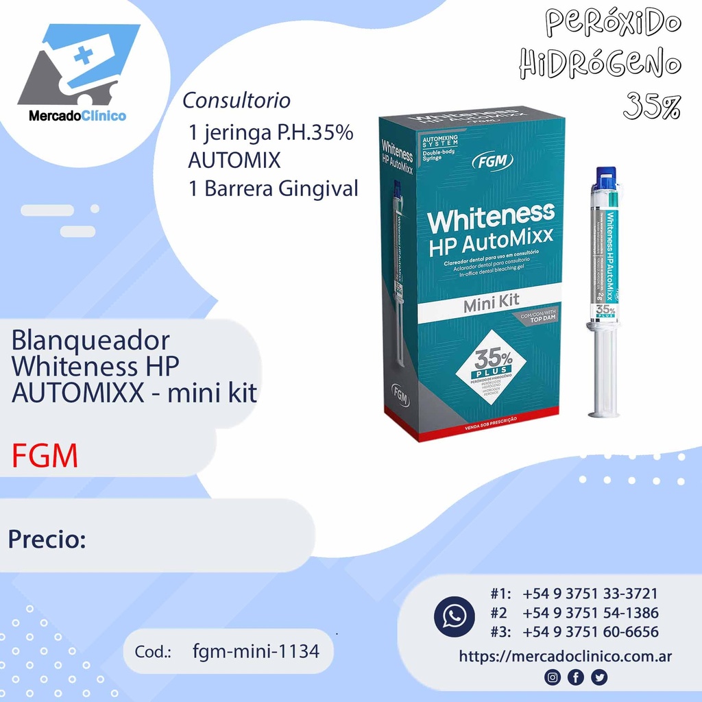 Blanqueador  Whiteness HP Automixx - Peróxido Hidrógeno 35% - Mini Kit  - FGM