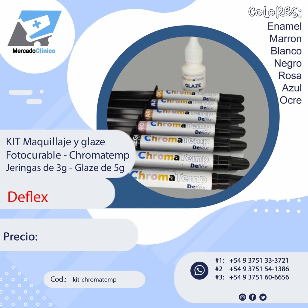 KIT Maquillaje y glaze fotocurable - Chromatemp - Jeringas 3g  y glaze de 5g - Deflex