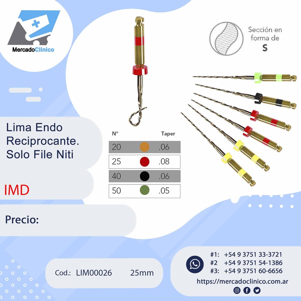 Lima Endo Reciprocante. Solo File Niti - 25mm - IMD
