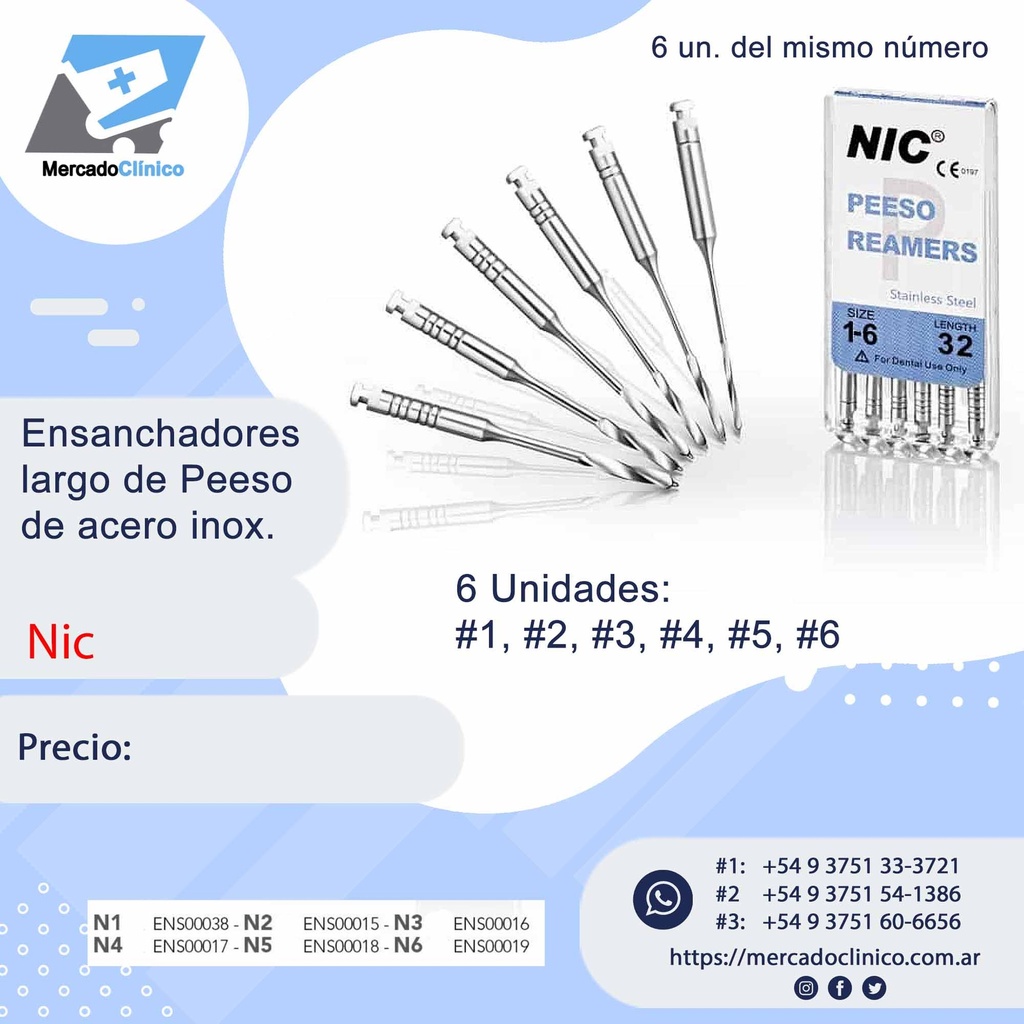 Fresa / ensanchador largo de Peeso x 6 unidades - NIC