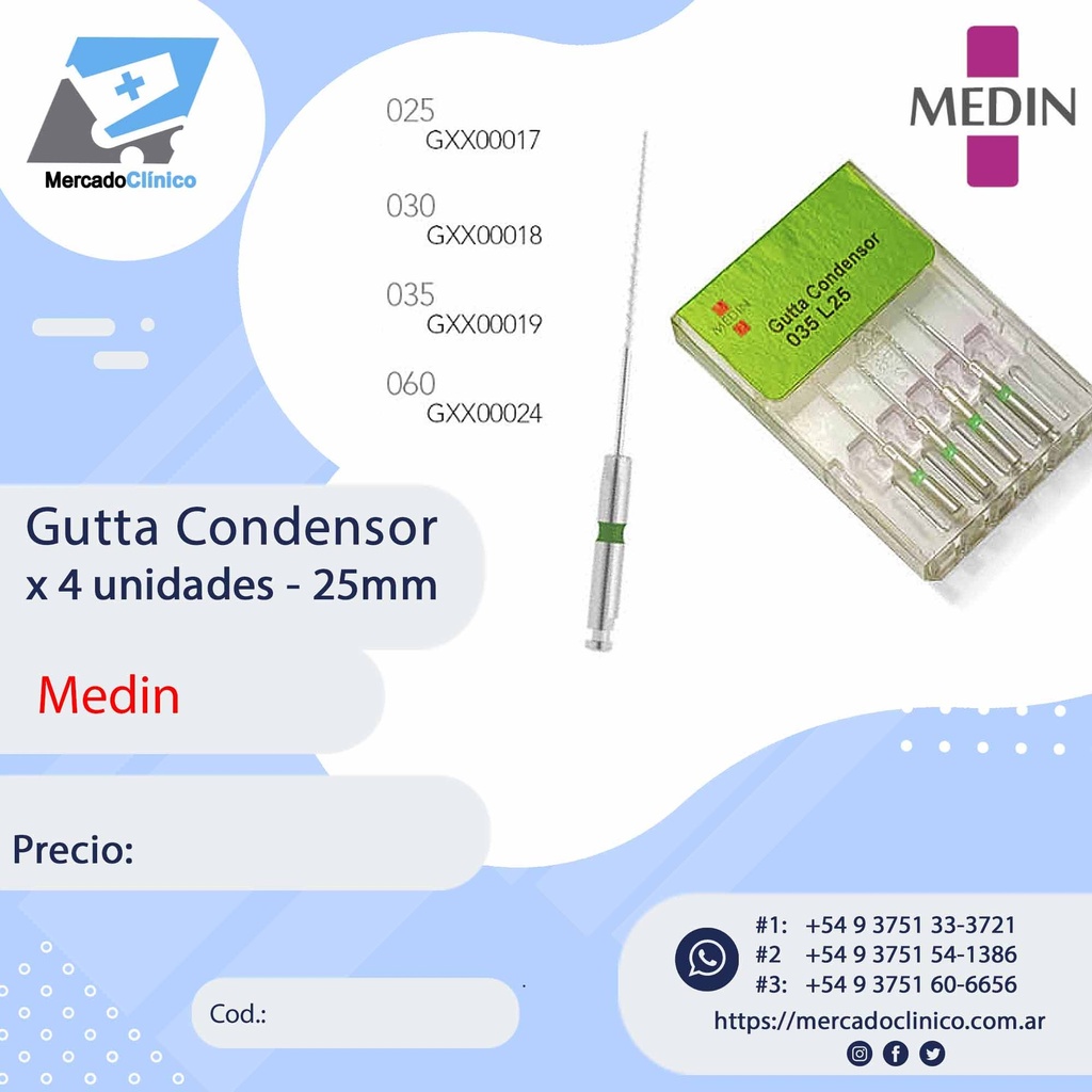 Condensador de guta mecanizada - Gutta condensor - 25mm - Medin