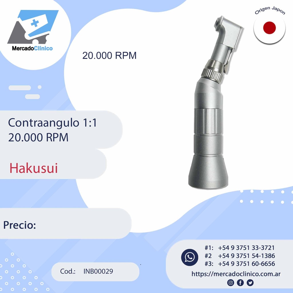 Contra angulo 1:1 20.000 RPM - Hakusui