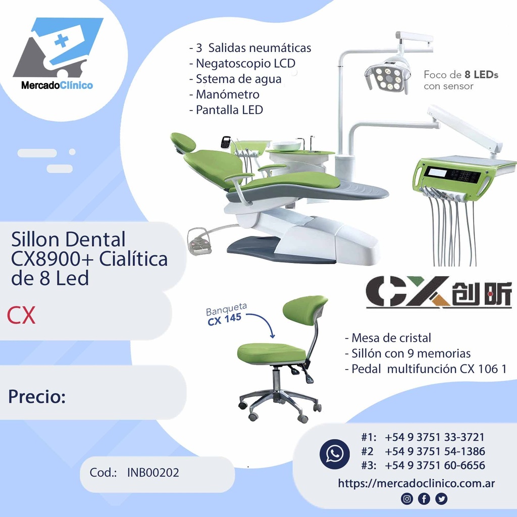 Equipo Sillón Dental CX8900+ Cialítica de 8 Led - CX
