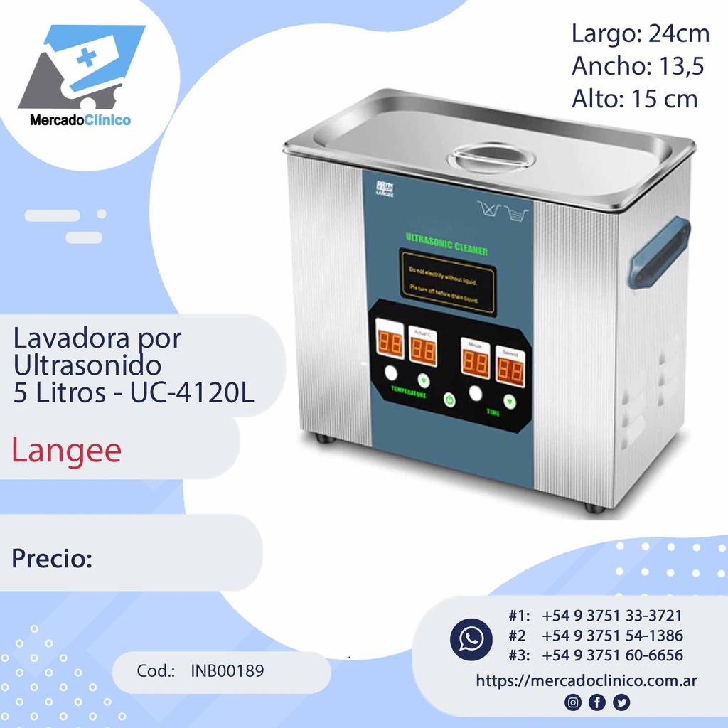 Lavadora Ultrasónica metálica - 5 Litros UC-4120L - Langee
