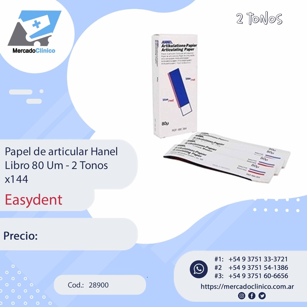 Papel de articular Hanel Libro 80 Um - 2 Tonos x144 - Easydent