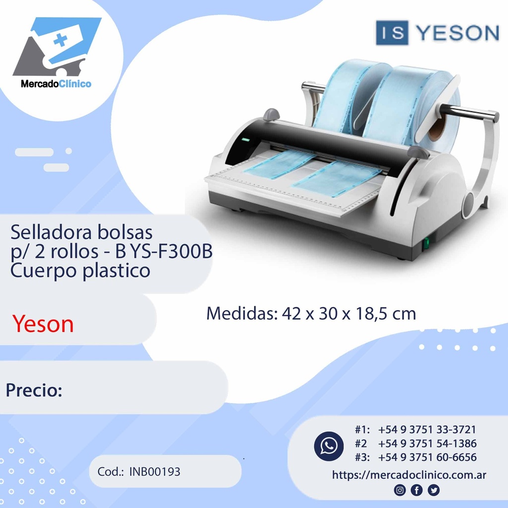 Selladora bolsas  p/ 2 rollos - B YS-F300B Cuerpo plastico - Yeson
