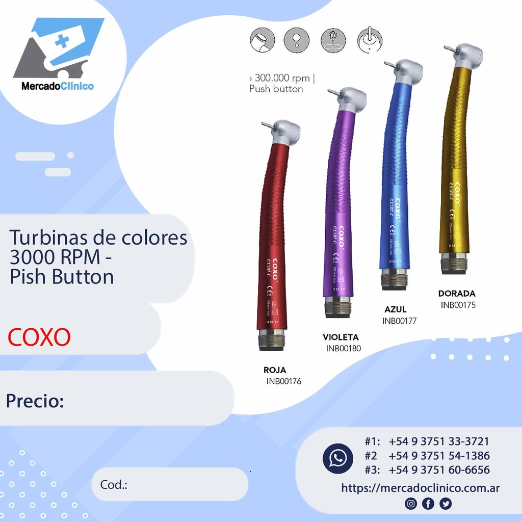 Turbina de colores 30.000 RPM - Push Button - COXO