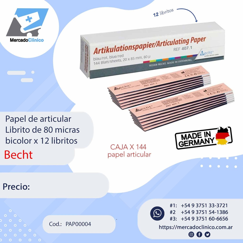 Papel de articular Librito de 80 micras bicolor x 12 libritos - bECHT