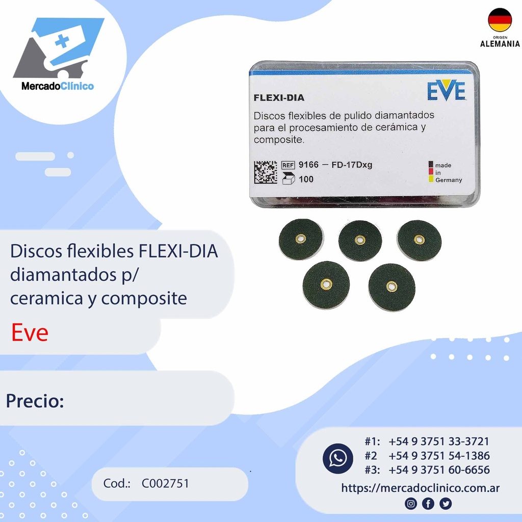  Discos flexibles FLEXI-DIA diamantados p/ cerámica y composite x unidad - EVE