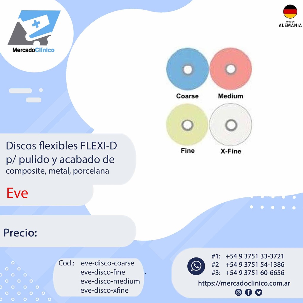 Discos flexibles FLEXI-D p/ pulido y acabado de composite, metal, porcelana - EVE