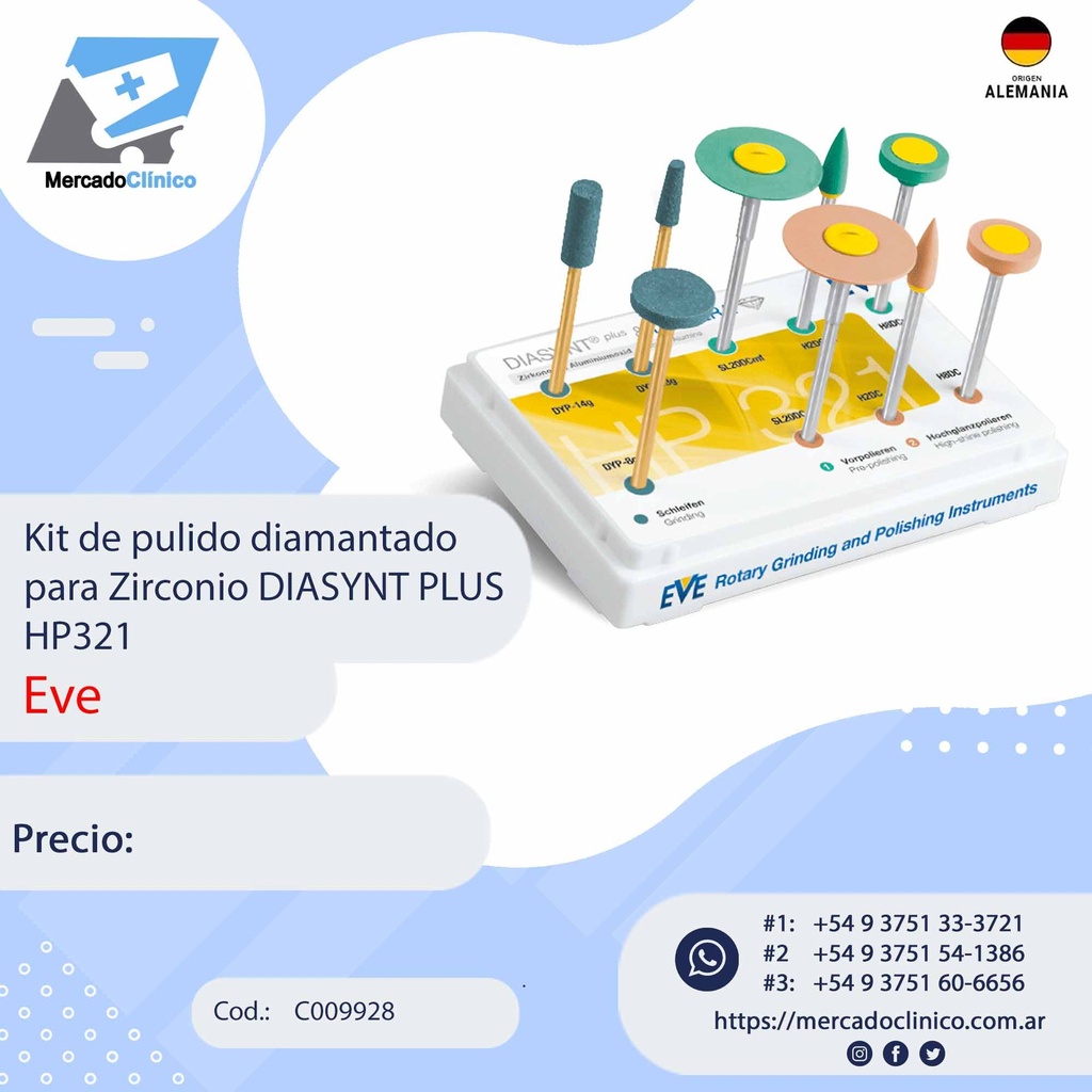 Kit de pulido diamantado para Zirconio DIASYNT PLUS HP321 - EVE