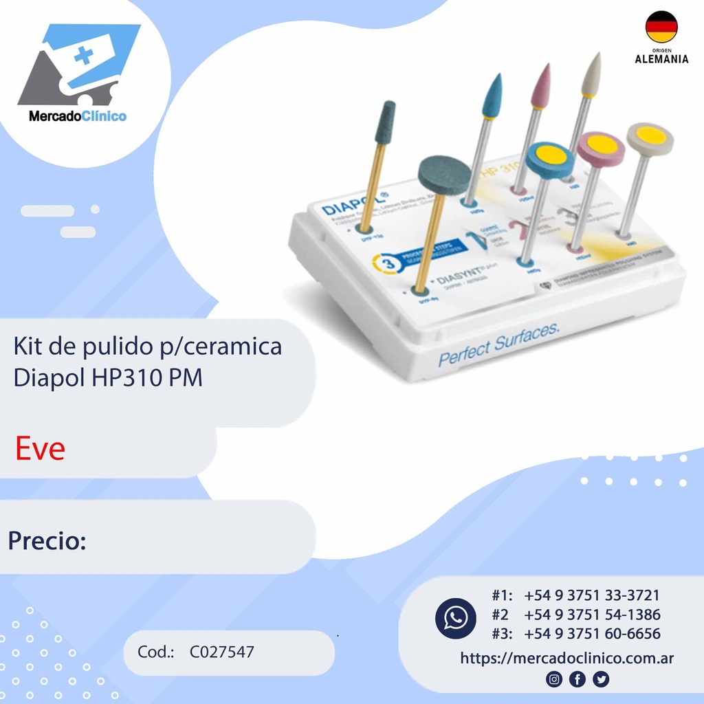 Kit de pulido p/cerámica  Diapol HP310 PM - EVE