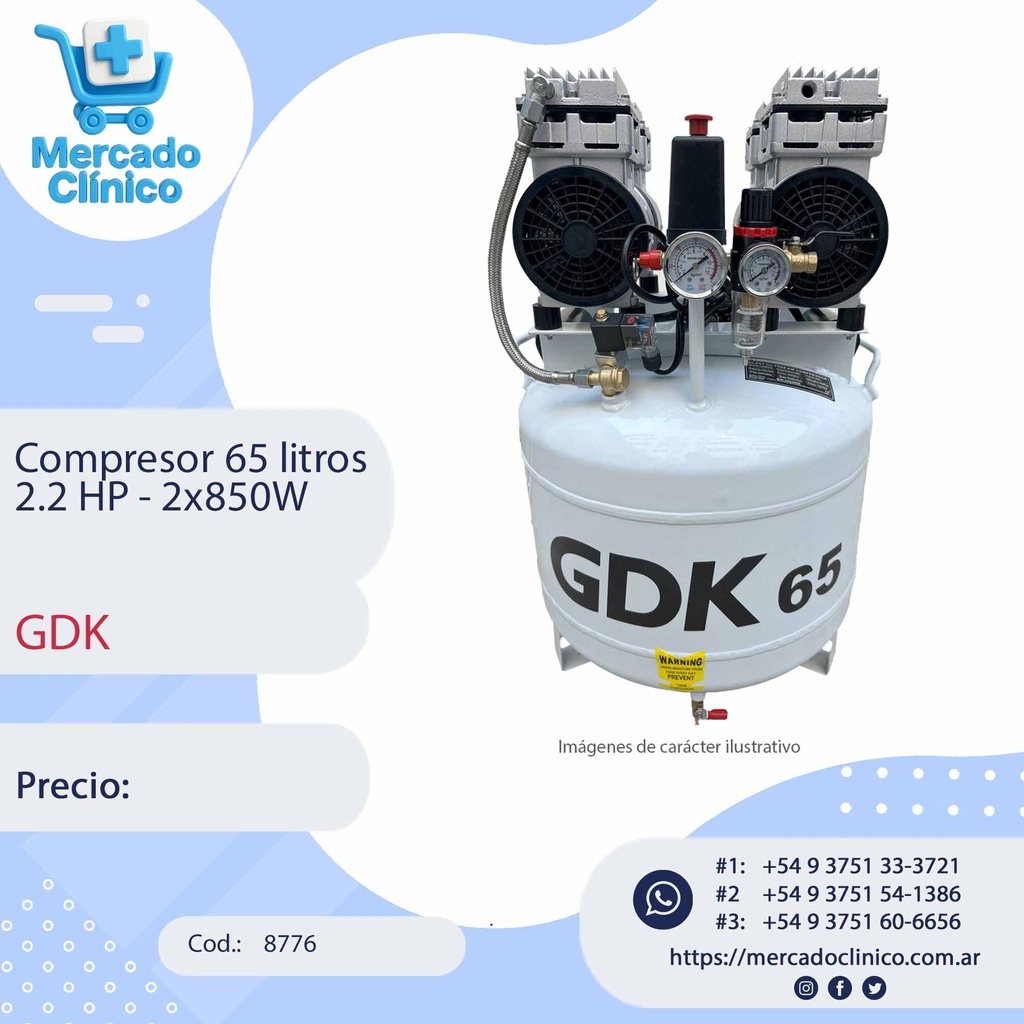 Compresor 65 litros 2.2 HP - 2x850W - GDK