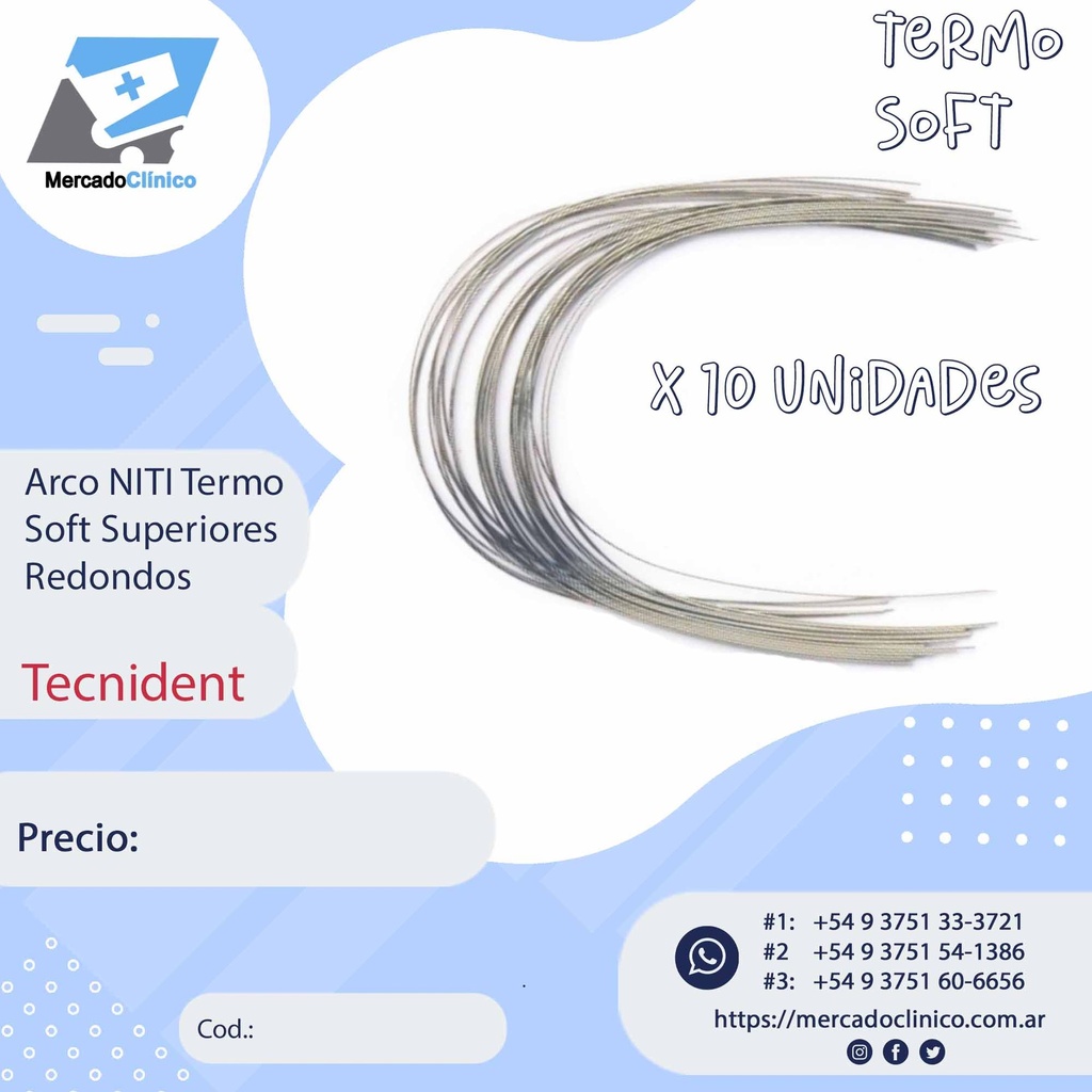 Arcos NITI Soft Termicos Metalicos  0.14 SUPERIORES - Redondos - X 10 arcos - TECNIDENT
