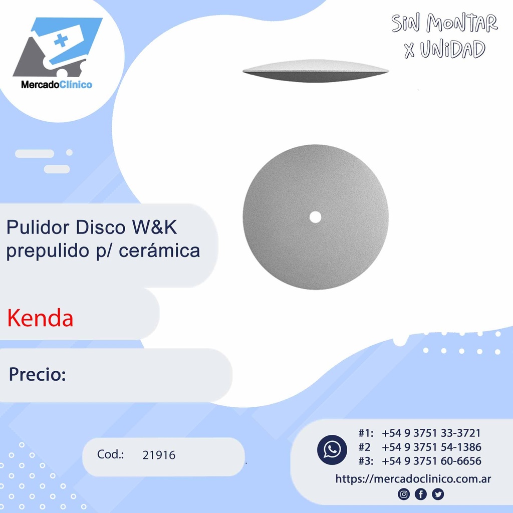 Pulidor disco W&K prepulido p/ cerámica - Kenda