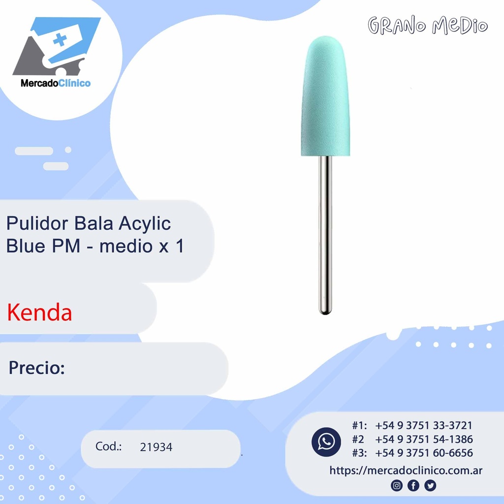 Pulidor Bala Acylic  Blue PM - medio x 1 - Kenda