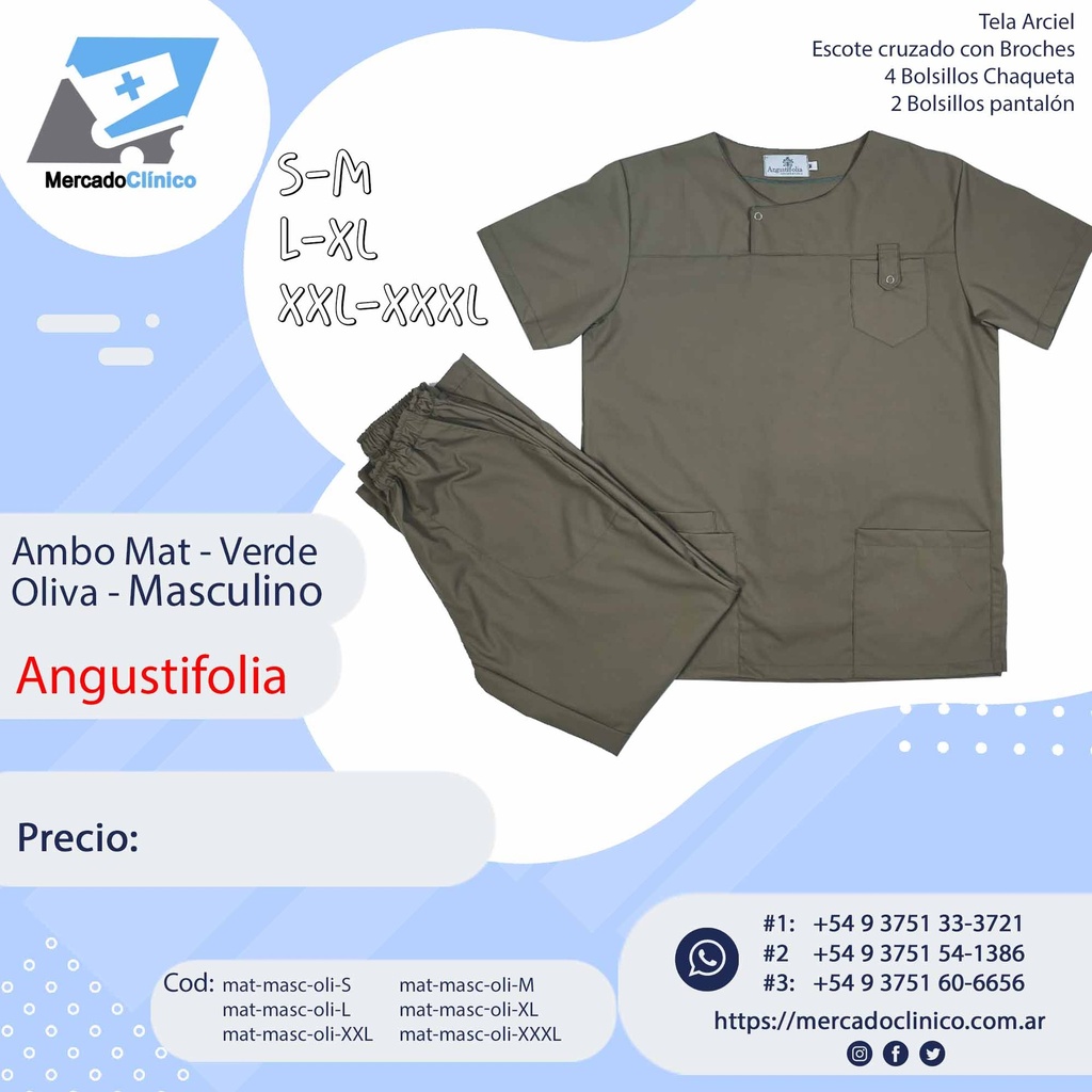 Ambo Mat - Pantalón y chaquetilla - Verde Oliva - Masculino - Angustifolia